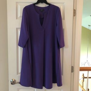 3/4 sleeve Purple shift dress w V-neck - 14/16